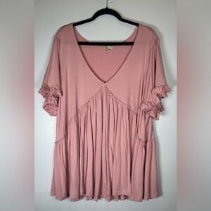 Kori Blush Ruffle Sleeve Vneck Blouse